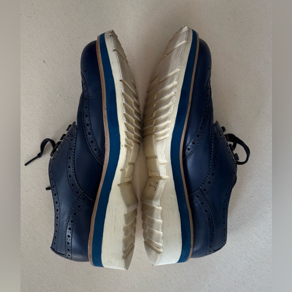 Prada Navy Blue Leather Wingtip Brogue Platform Sneakers 3E5400 Sz: 39.5 - Picture 6 of 11